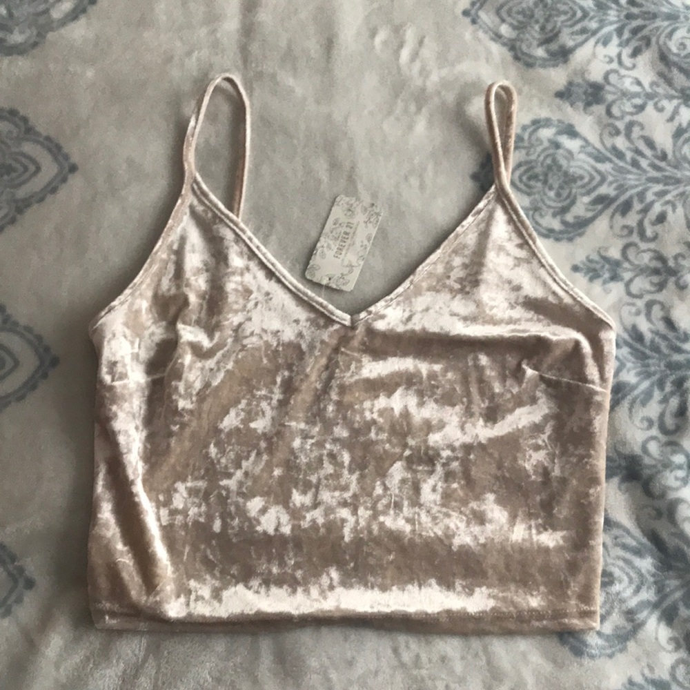 Cream crushed velvet crop top